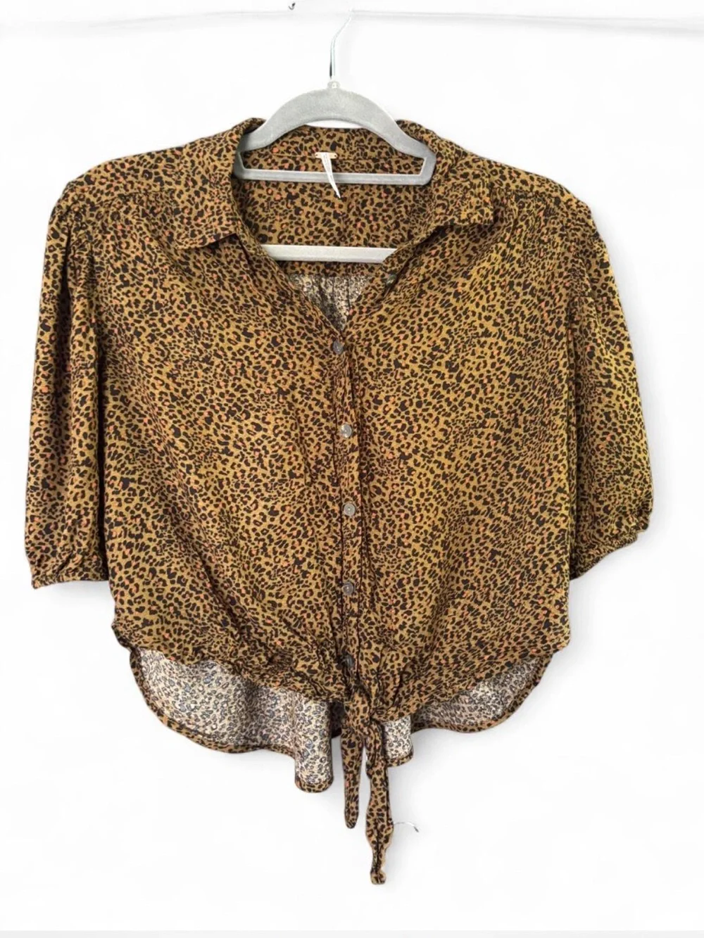 Free People Celia Tie-Front Blouse leopard print